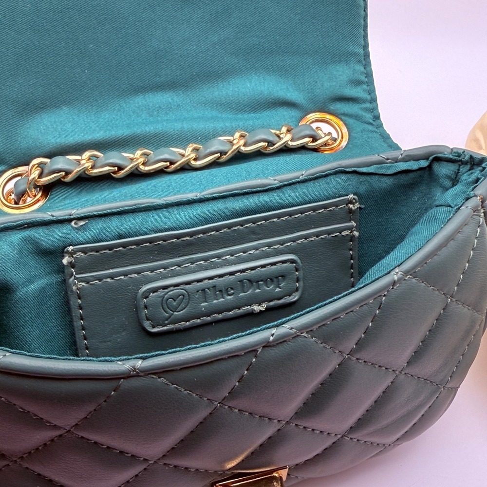The‎ Drop Quilted Crossbody Bag Dark Teal Gold Chain Turn Lock Flap Purse - Picture 4 of 4